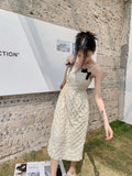 Argyle Texture Long Korean Dress Summer 2022 Womens Fashion Spaghetti Strap Bow Backless Tunic Slip Dress