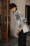 Aesthetic Print Shirts For Women White Long Sleeve Blouse Button Up Collar Shirt Fall 2020 Designer Fashion