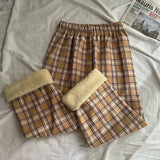 Fashion Warm Plush Pants Thick Plaid Women Winter Casual Loose Wide Leg Trousers Korean Streetwear Straight Student