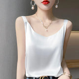 New Women's Suspender Silk Vest Bottoming Shirt Temperament All-Match Solid Color Outer Wear Wide Shoulder Strap