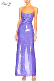Sexy Sleeveless Backless Lace-up Slim Long Dress Summer Elegant Pleated Backless Bright Sequins Dress Luxury Evening