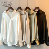 Fashion Button Up Satin Silk Shirt Vintage Blouse Women Spring White Lady Long Sleeves Female Loose Streetwear