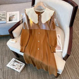 Winter Warm Thick Knit Dress Office Ladies Elegant French Vintage Peter Pan Collar Long Sleeve Knitting Dresses Korean