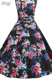 Women Summer Floral Beach Sleeveless Party Midi with Belt Elegant Vintage A Line