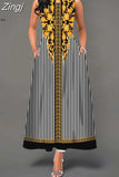 Women Floral Printed Long Dresses Casual Sleeveless Beach Holiday Boho Maxi Dress