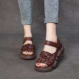 Pine Cake Thick-Soled Sandals Women Magic Sticker Top Layer Of Cowhide Mouth Summer Leisure Year