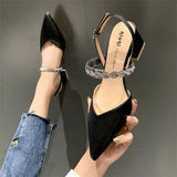 sandals women's summer high heels 2022 new pointed toe back straps rhinestone fairy wind thick heel shoes
