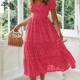 Vintage Vintage Print Puff Sleeve summer Beach sweet dresses Casual Square collar floral maxi long dress 2022