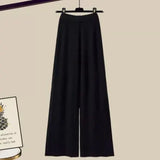 Winter Knit Sets Womens Outfits Korean Sweet Floral Knitted Cardigan And Wide Leg Pants Sets Ladies Elegant Knitting