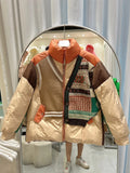 Knitted Spliced Down Jacket Women Large Pockets Winter Coat Zipper Patchwork Puffer Jacket High Quality