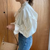 Mujer De Moda 2023 Casual Women Shirt Spring Loose Vintage Elegant Tops Korean Style Long Lantern Sleeve Women