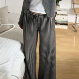 Zingj Wind Stripe Knitting Bump Color Casual Pants Female Low Waist Loose Straight Tube Contracted Base