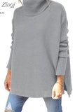 Winter Women Knitted Long Sweater Loose Oversized Turtleneck Batwing Sleeve Tunic Pullover Tops