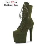 Stripper Sexy Combat Fetish 8 Inch High Heels Platform Ankle Boots Women Winter Gothic Shoes 20CM ArmyGreen Pole Dancing