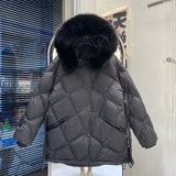 New Real Natural Fox Fur Hooded Winter Coat Belts Women 90% White Duck Down Jacket Thickened Warmth Waterproof
