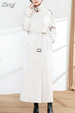 Spring Autumn Extra Long Oversized Cool Reflective Shiny Black Paten Leather Trench Coat for Women Belt Runway