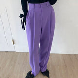 Spring 2022 High Waist Pants Women Fashion Bottoms Purple Pink Black Trousers Straight Leg Baggy Pleated Pants