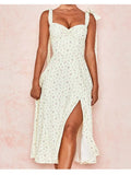 Print Spaghetti Strap Split Dress Women Summer V-neck Backless Party Beach Dress Robe