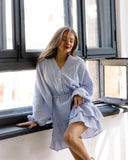 Summer New Solid Color Long-Sleeved Dress Temperament V Collar Thin A