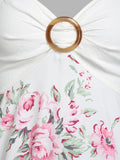 Ring Flower Print Midi Dress Casual Vacation Sleeveless Sexy Mujer Vestidos Straps