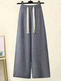 Winter Warm Knitted Suit Women Long Sleeve Half Turtleneck Knitting Sweater And Wide Leg Pants Sets Outer Wear Loose