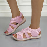 New Roman Slope Heel Sandals Round Head Magic Stick Retro Fashion Large-Size Beach Solid Sandals