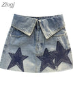 Women's Star Denim Skirt Blue Harajuku Korean Style Casual Chic Fashion Girls Y2k Summer Vintage Kawaii A-line Mini Skirt