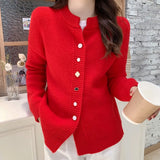 Cardigan Sweater Top Red White Knitted Sweater Coat Autumn Winter Good Quality Female Tops Cardigans Sweaters