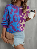Tops 2022 Women Autumn Winter New Leopard Print Stitching Sweater Streetwear Round Neck Long Sleeve Knitting