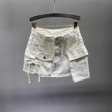 Irregular Pocket Cargo Denim Skirt Women Clothing Summer 2023 Sexy A-line Hip Skirts Female Bottoms