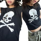 Skull Print Short Sleeve Y2K Crop TopOutfit