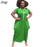 Women Letter Printed African Dress For Women 2023 Summer Short Sleeve O-Neck Dress Casual Loose Maxi Long Dresses