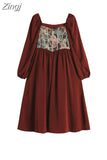French Dress 2023 Spring Vintage Mori Girl Mid Long Frocks Female Long Sleeve Fashion Loose Holiday Party Club