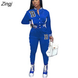 2 Piece Sets Autumn Winter Casual Letter Print Long Sleeve Top&Pencil Pants Suits For Women Clothing