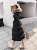 High-Grade Women's Fox Fur Collar Down Jacket Winter Coat Cold 90% White Duck Down Outerwear Long Hooded Parker