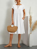 Neck Elegant Simple Short Sleeve Dress Summer Fashion Casual Dress for Women Cotton Linen Dresses 2023 Office Lady Robe