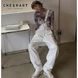 Jeans Woman High Waist Denim Overalls Suspender Pants White Black 2021 Korean Fashion Straight Leg Jeans