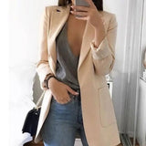 Women Autumn Solid Color Blazer Female Work Office Pocket Tweed Blazer Oversized Casual Slim Coat Fashion