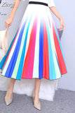 New Fashion Women Vintage Summer Party Pleated Casual Print A Line Skirts Robe Femme One Size Lastic Band Midi