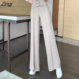summer high waist Women's wide leg Capris pants for women office bandage baggy straight pants woman trousers