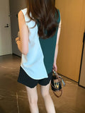 Women Shirts V-Neck Chiffon Button Up Shirt Sleeveless Patchwork Womens Top Fashion Clothes Woman 2023 Basic Ladies