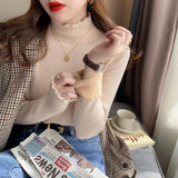 Solid Sweater Women Plus Velvet Knitted Pullovers Korean Fleece Thick Half High Collar Knitwear Basic Elastic Slim