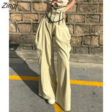 Fashion Women's Trousers New Adjustable Fishbone Super Closed Waist Loose Straight Wide Leg Pant Female Autumn 2023