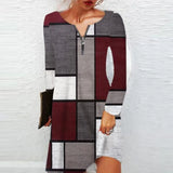 Half Sleeve Print Pullover Shirt Dresses Ladies Casual Commute Mini Dress Elegant Women Zipper-up V Neck Party