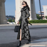 90% duck down coat fashion brand hooded X-long down jacket women's over the knee Slim thicker warm