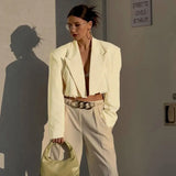 2022 Autumn Fashion Short Blazer Women Turn-down Collar Full Sleeve Cardigan Female Casual Jacket Coat