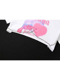 Summer Letter Printed T-shirt Women Clothes Aesthetic Short Sleevle Crop Top 90s Streetwear Y2K Off Shoulder Hollow Out