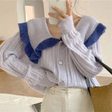 Fashion Woman Sweaters Embroidered Cropped Knitted Sweater Vintage Cute Peter Pan Collar Female Pullovers Chic