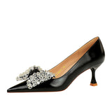 Zingj Korean Version Of Fashion Delicate Women's Shoes Wine Glass With High Heel Shallow Pointed Water Diamond Bow Banquet Single