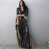 Printed V-neck Batwing Sleeve Side Split Loose Dress For Women Clothes Plus Size Beachwear Maxi Dress